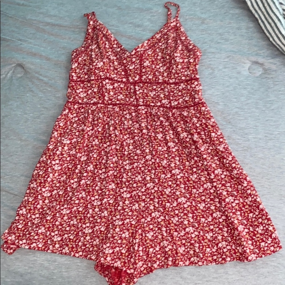 American Eagle Red Floral Romper